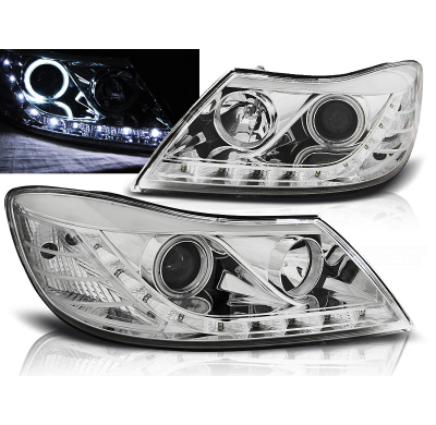 Faros Delanteros Angel Eyes Skoda Octavia 09-12 Faros Delanteros Luz Diurna Cromados