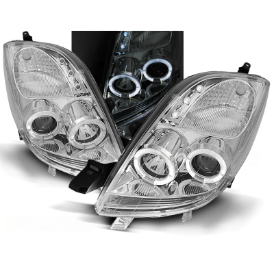 Faros Delanteros Angel Eyes Toyota Yaris 06-09 Cromados