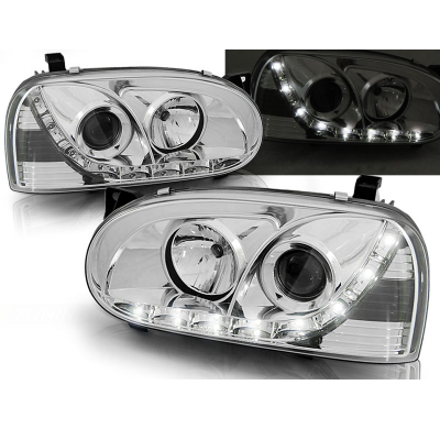 Faros Delanteros Luz Diurna Vw Golf 3 91-97 Cromados
