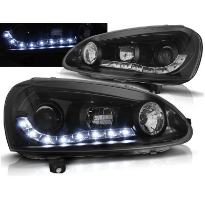 Faros Delanteros Luz Diurna Vw Golf 5 Fondo Negro
