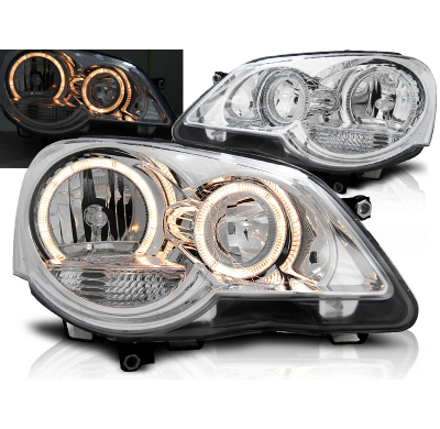 Faros Delanteros Angel Eyes Vw Polo 9n3 04.05-09 Cromados