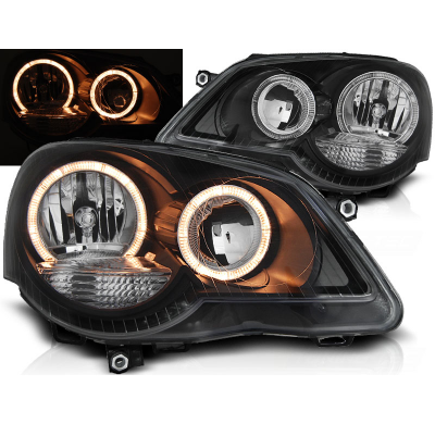 Faros Delanteros Angel Eyes Vw Polo 9n3 04.05-09 Fondo Negro