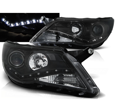 Faros Delanteros Luz Diurna Vw Tiguan 10.07-11 Fondo Negro