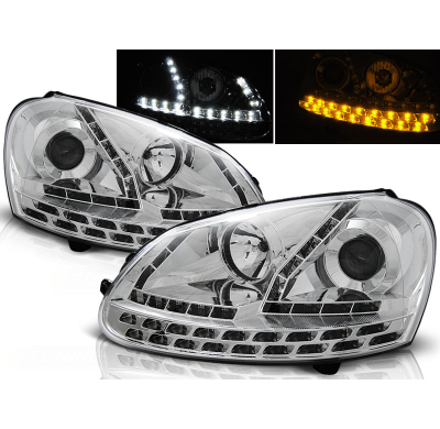 Faros Delanteros Luz Diurna Vw Golf 5 03-08 Cromados