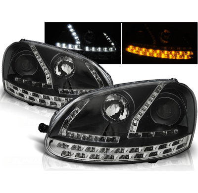 Faros Delanteros Luz Diurna Vw Golf 5 03-08 Fondo Negro