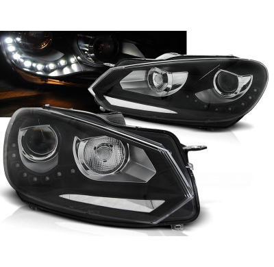 Faros Delanteros Luz Diurna Vw Golf 6 10.08-12 Fondo Negro Tru Drl Ece-R87