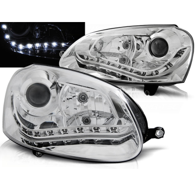 Faros Delanteros Luz Diurna Vw Golf 5 Cromados