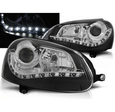 Faros Delanteros Luz Diurna Vw Golf 5 Fondo Negro