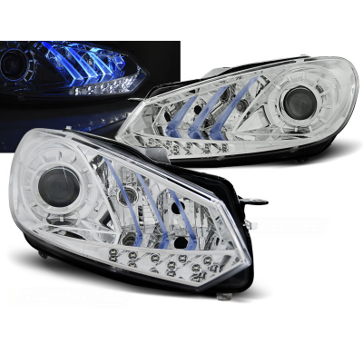Faros Delanteros Luz Diurna Vw Golf 6 10.08- 12 Tru Drl Ece-R87 Cromado