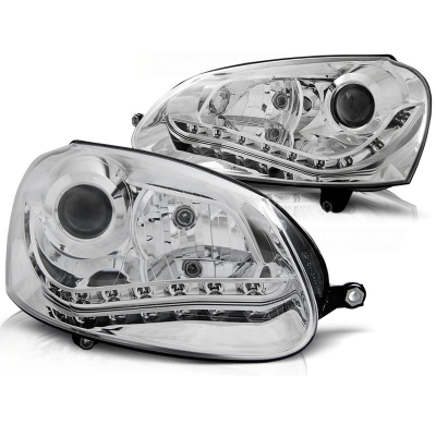 Vw Golf 5 Faros Delanteros Luz Diurna Cromados Xenon