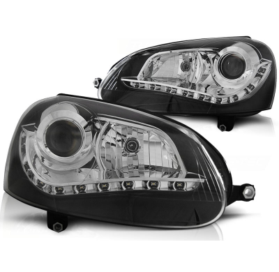 Vw Golf 5 Faros Delanteros Luz Diurna Fondo Negro Xenon