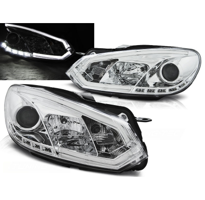Faros Delanteros Luz Diurna Vw Golf 6 10.08-12 Cromado Tube Lights Tru Drl Ece-R87