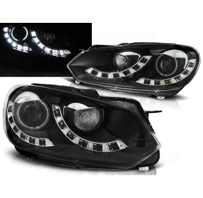 Faros Delanteros Luz Diurna Vw Golf 6 10.08-12 Fondo Negro Dual Drl