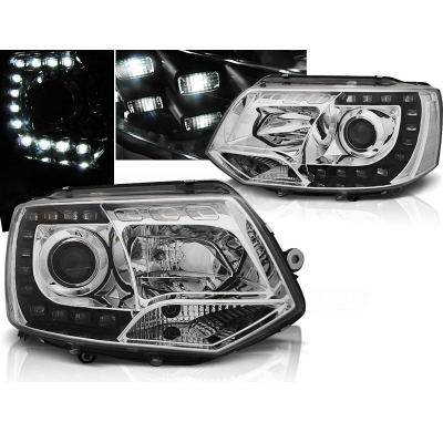 Faros Delanteros Luz Diurna Vw T5 2010-2015 Cromado Tru Drl Ece-R87