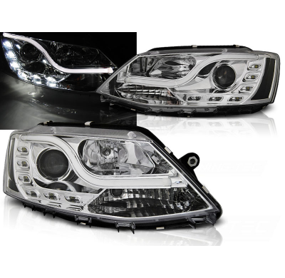 Faros Delanteros Luz Diurna Vw Jetta Vi 1.11- Tube Light Tru Drl Ece-R87 Cromado