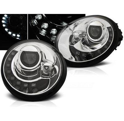 Faros Delanteros Luz Diurna Vw New Beetle 10.98-05.05 Led Cromado