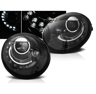 Faros Delanteros Luz Diurna Vw New Beetle 10.98-05.05 Led Negro