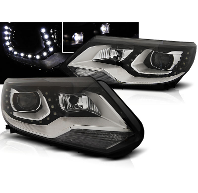 Faros Delanteros Luz Diurna Vw Tiguan 2011 - 12.2015 Drl Negro