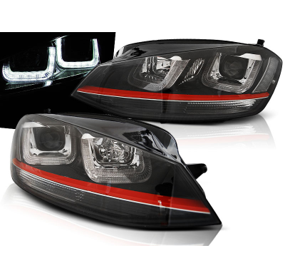 Faros Delanteros Luz Diurna Vw Golf 7 11.12- U-Type Negro With Red Line Gti Look