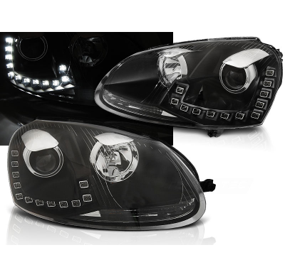 Faros Delanteros Luz Diurna Vw Golf 5 10.03-09 Led Drl Negro
