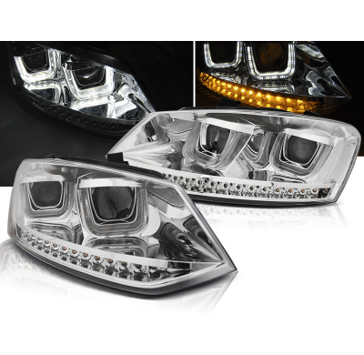 Faros Delanteros Luz Diurna Vw Polo 6r 09-03.14 U-Type Led Cromado