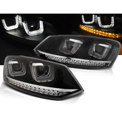 Faros Delanteros Luz Diurna Vw Polo 6r 09-03.14 U-Type Led Negro