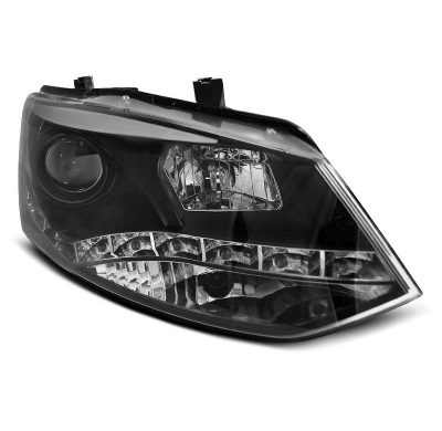 Faros Delanteros Luz Diurna Vw Polo 6r 09-03.14 Drl Negro