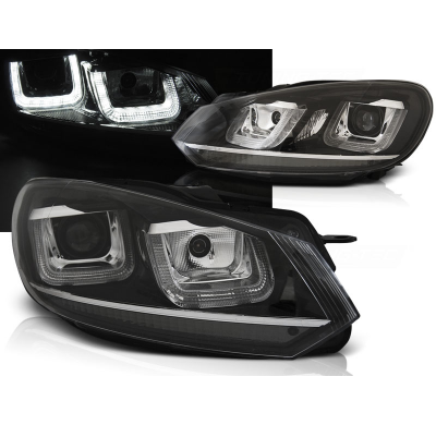 Faros Luz Diurna Vw Golf 6 08-12 U-Type Negro Cromado Line Drl