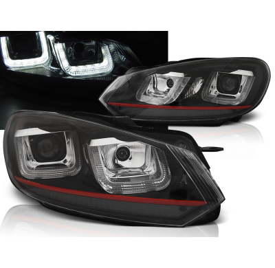 Faros Luz Diurna Vw Golf 6 08-12 U-Type Negro Rojo Line Drl