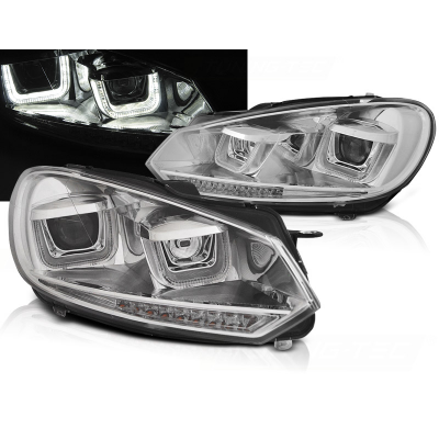 Faros Luz Diurna Vw Golf 6 08-12 U-Type Chrome Drl-Intermitente Dinamico Led Indicator