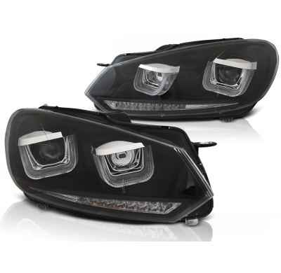 Faros Luz Diurna Vw Golf 6 08-12 U-Type Black Drl-Intermitente Dinamico Led Indicator