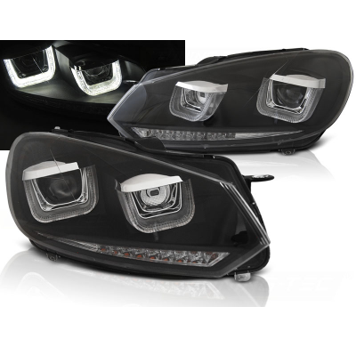 Faros Luz Diurna Vw Golf 6 08-12 U-Type Black Drl-Intermitente Dinamico Led Indicator