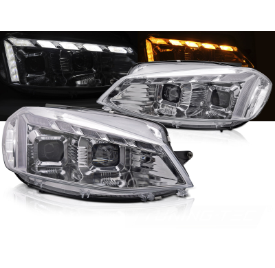 FAROS DELANTEROS CROMADOS LED LUZ DIURNA INTERMITENTE DINAMICO CON BIENVENIDA aptos para VW GOLF 7 17-19