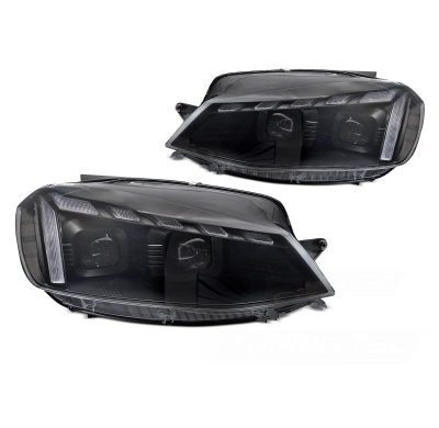 FAROS DELANTEROS LED COMPLETOS LUZ NEGRA LUZ DIURNA INTERMITENTE DINAMICO aptos para VW GOLF 7 17-19