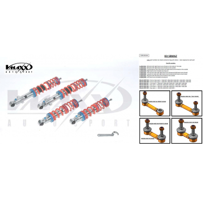 Kit Suspension Regulable Altura-Dureza V-Maxx Mazda Mx5/Miata 1.6/1.8/1.9/16v   * = Para Bajar Mas De 40 Mm Utilizar Pernos De C
