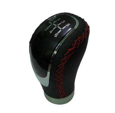 Pomo De Piel Sintética Negra Costura Roja Y Aluminio Cromo Con Marchas Intercambiables, Para Vehiculos Con Y Sin Gatillo