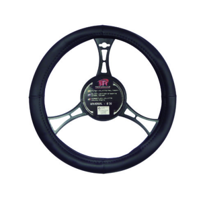 Funda Para Volante Universal, Piel Lisa Negra, 36 Cm