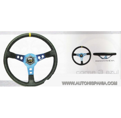 Corse 3 Brazos Desplazamiento 90mm  Base Color Azul Color Piel Negro Diametro 350 - Gtz Volantes Para Competicion Desplazados De