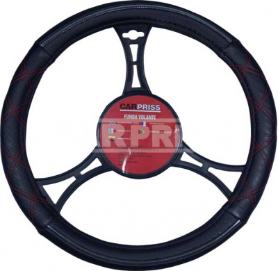 Funda Volante Negro/Cromado+hilo Rojo 37->39 Cm