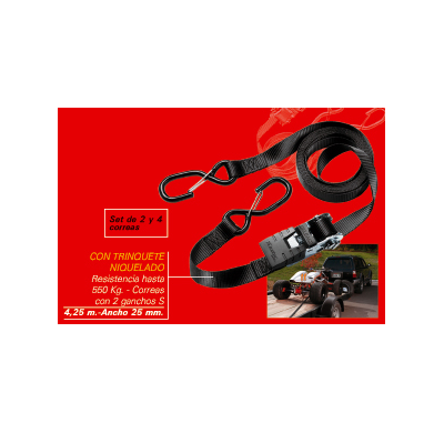Juego De 2 Correas Con 2 Ganchos "S" 4.2s M- Ancho 25mm