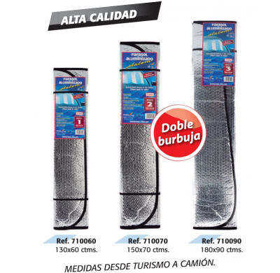 Parasol Aluminizado Slalom  Doble Burbuja Med. 130 X 60 Cm. Con Ventosas