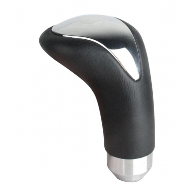 Pomo Ergo Alum. Cromo / Piel Negra