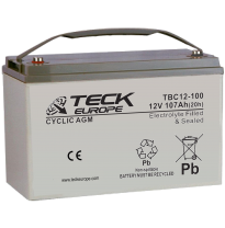 Bateria Teck Cyclic Agm 12v Referencia: Tbc12-100 - Voltaje 12 - Capacidad (Ah-20h) 107 - Dimensiones: L(Mm) 330 - an (Mm) 173 -