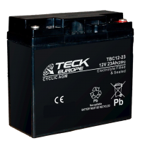 Bateria Teck Cyclic Agm 12v Referencia: Tbc12-23 - Voltaje 12 - Capacidad (Ah-20h) 23 - Dimensiones: L(Mm) 182 - an (Mm) 77 - Al