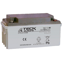 Bateria Teck Cyclic Agm 12v Referencia: Tbc12-80 - Voltaje 12 - Capacidad (Ah-20h) 72 - Dimensiones: L(Mm) 348 - an (Mm) 167 - A