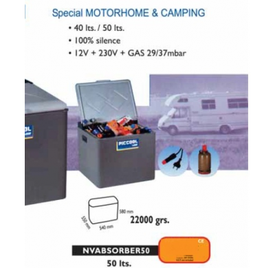 Nevera Absorción/Gas 50 Lts.  12v+ 230v + Gas 100% Silencio Especial Motorhome Y Camping