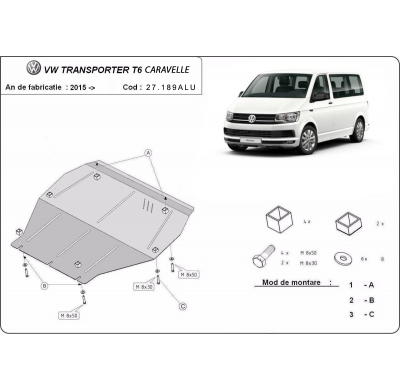Cubre Carter Aluminio Volkswagen Transporter T6 Caravelle  Año: 2015-2021