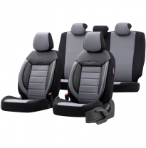 Juego de fundas universales de cuero/tela para asientos &#039;Comfortline&#039; negro/gris - 11 piezas - apto para airbags laterales