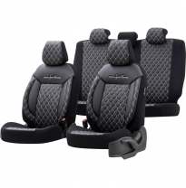 Juego de fundas de asiento universales de cuero/tela &#039;Comfortline VIP&#039; negro/gris - 11 piezas - apto para airbags laterales