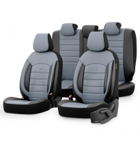 Juego de fundas de asientos universales en cuero &#039;Inspire&#039; negro/gris - 11 piezas - apto para airbags laterales
